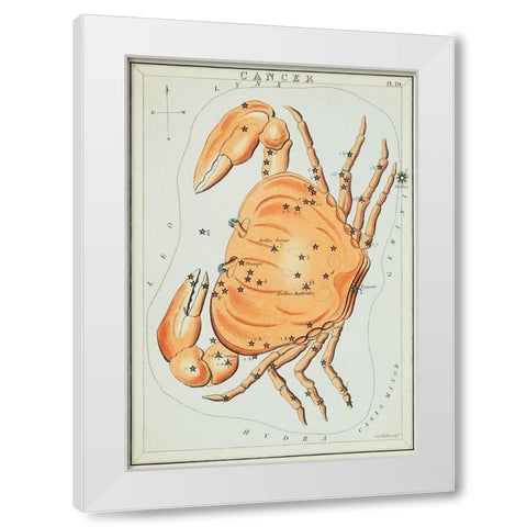 Astronomical chart illustration of the cancer zodiac White Modern Wood Framed Art Print by Hall, Sidney