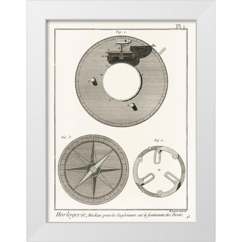 Antique drawing of a compass like watchmaking tool White Modern Wood Framed Art Print by Panckoucke Methodical Encyclopedia