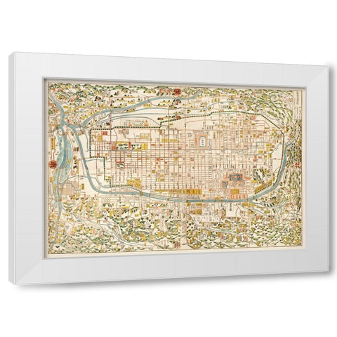 Map of Kyoto 1863 White Modern Wood Framed Art Print by Kahei, Takebara