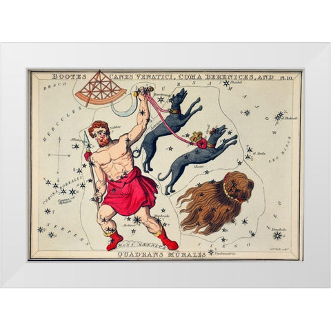 Astronomical chart illustration of Bootes Canes Venatici-Coma Berenices-and Quadrans Muralis White Modern Wood Framed Art Print by Hall, Sidney