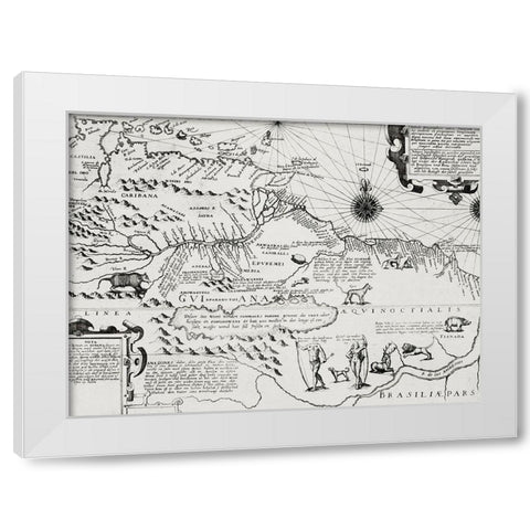 America map from Grand voyages 1596 White Modern Wood Framed Art Print by Bry, de Theodor