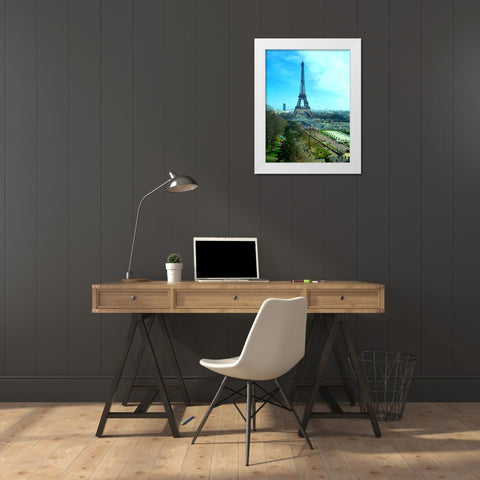 Eiffel Tower Skies White Modern Wood Framed Art Print by Ghanooni, Sarah