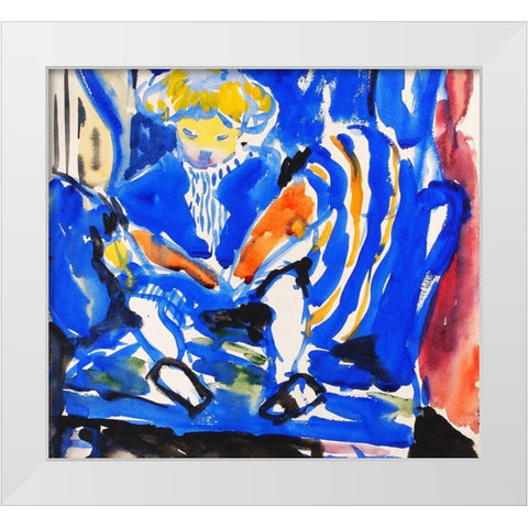 Child Reading White Modern Wood Framed Art Print by Sayen, Henry Lyman
