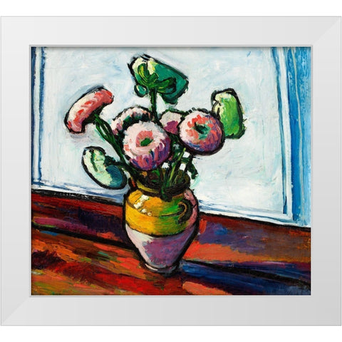 Zinnias White Modern Wood Framed Art Print by Sayen, Henry Lyman