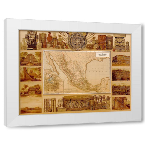 Archaeological Map of Mexico White Modern Wood Framed Art Print by Vintage Maps
