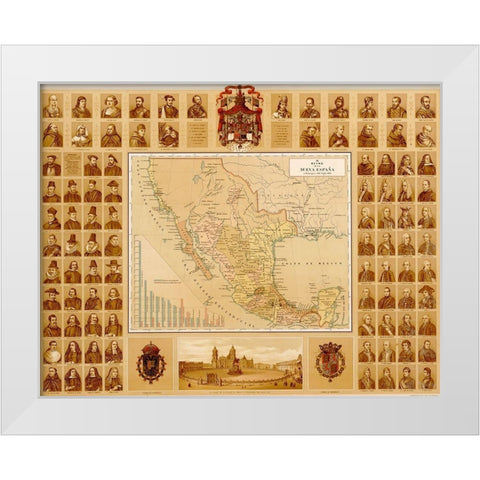 Map of Leaders in New Spain through History White Modern Wood Framed Art Print by Vintage Maps