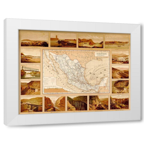 Roads Harbors waterways bridges highways and coastlines of Mexico White Modern Wood Framed Art Print by Vintage Maps