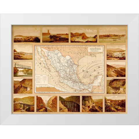 Roads Harbors waterways bridges highways and coastlines of Mexico White Modern Wood Framed Art Print by Vintage Maps