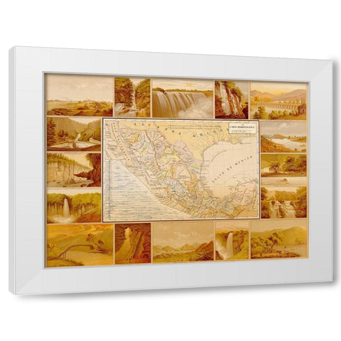 Waterfalls and Dams in Mexico White Modern Wood Framed Art Print by Vintage Maps