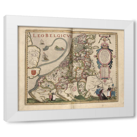 Netherlandic Lion White Modern Wood Framed Art Print by Vintage Maps