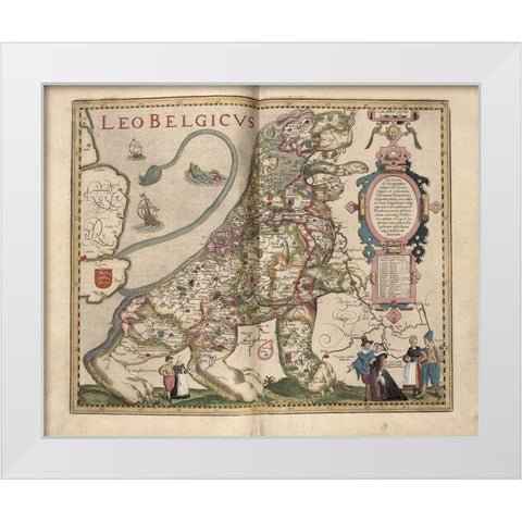 Netherlandic Lion White Modern Wood Framed Art Print by Vintage Maps