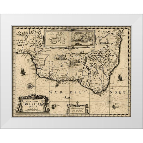 Brazil 1630 White Modern Wood Framed Art Print by Vintage Maps