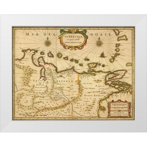 Venezuela 1630 White Modern Wood Framed Art Print by Vintage Maps