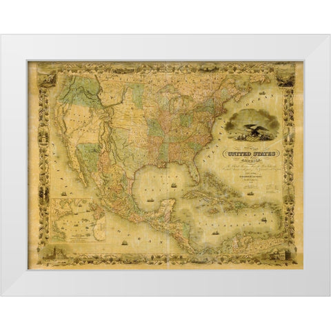 United States White Modern Wood Framed Art Print by Vintage Maps