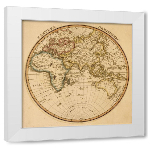 Eastern Hemisphere White Modern Wood Framed Art Print by Vintage Maps