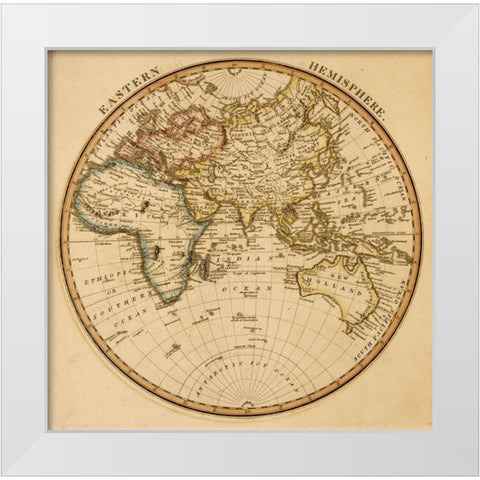 Eastern Hemisphere White Modern Wood Framed Art Print by Vintage Maps