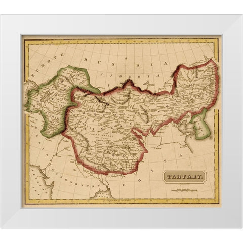 Tartary Mongolia 1817 White Modern Wood Framed Art Print by Vintage Maps