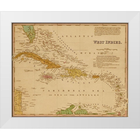 West Indies 1844 White Modern Wood Framed Art Print by Vintage Maps