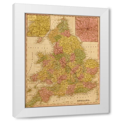 England 1844 White Modern Wood Framed Art Print by Vintage Maps