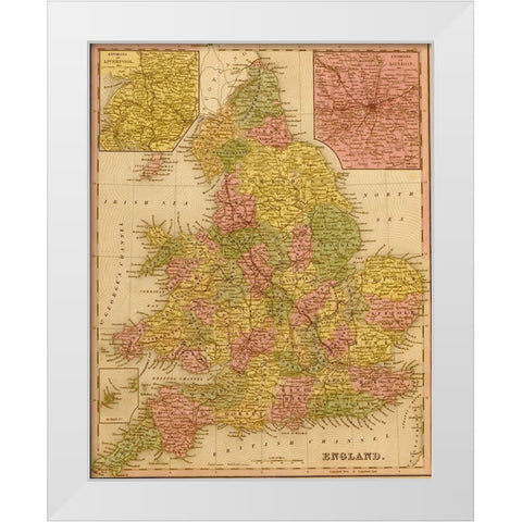 England 1844 White Modern Wood Framed Art Print by Vintage Maps