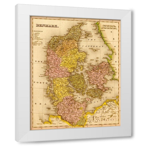 Denmark 1844 White Modern Wood Framed Art Print by Vintage Maps