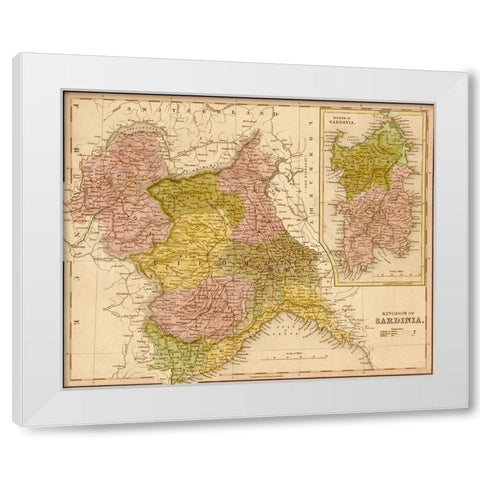 Kingdom of Sardinia 1844 White Modern Wood Framed Art Print by Vintage Maps