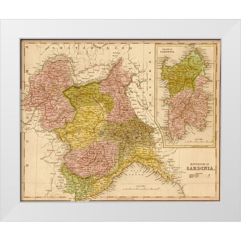 Kingdom of Sardinia 1844 White Modern Wood Framed Art Print by Vintage Maps