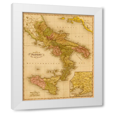 Kingdom of Naples 1844 White Modern Wood Framed Art Print by Vintage Maps