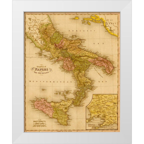 Kingdom of Naples 1844 White Modern Wood Framed Art Print by Vintage Maps