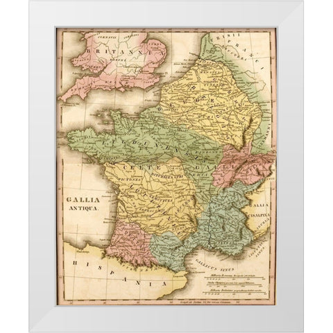Ancient France Gallia Antiqua White Modern Wood Framed Art Print by Vintage Maps