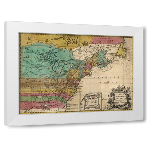 Map of British and French Settlements in America 1755 White Modern Wood Framed Art Print by Vintage Maps
