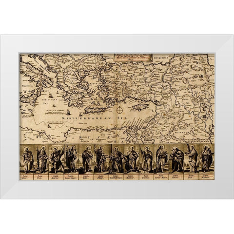 Map of the Travels and Voyages of the Apostles White Modern Wood Framed Art Print by Vintage Maps