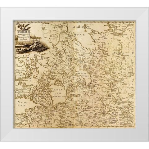 St Petersburg the White Sea and the Source of the Volga 1745 White Modern Wood Framed Art Print by Vintage Maps