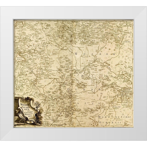 Moscow Region Russia 1745 White Modern Wood Framed Art Print by Vintage Maps
