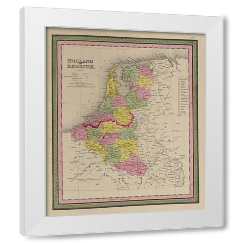 Holland and Belgium 1849 White Modern Wood Framed Art Print by Vintage Maps