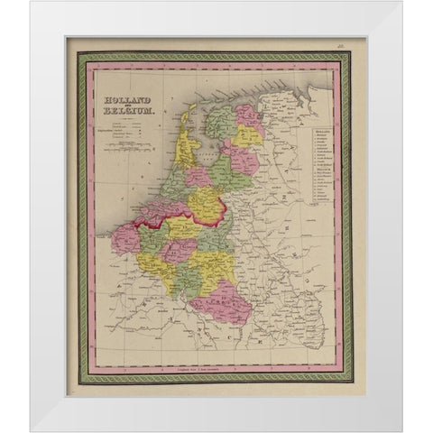 Holland and Belgium 1849 White Modern Wood Framed Art Print by Vintage Maps