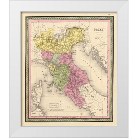 Italy 1849 White Modern Wood Framed Art Print by Vintage Maps