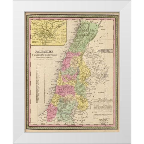 Palestine and Adjacent Countries 1849 White Modern Wood Framed Art Print by Vintage Maps