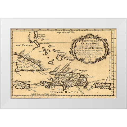 Haiti Santo Domingo and Hispaniola 1754 White Modern Wood Framed Art Print by Vintage Maps