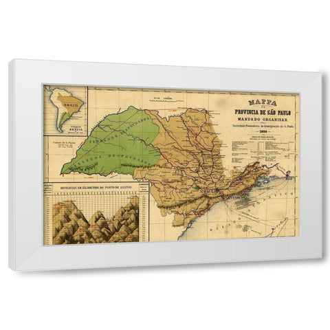 Sao Paolo Brazil 1886 White Modern Wood Framed Art Print by Vintage Maps