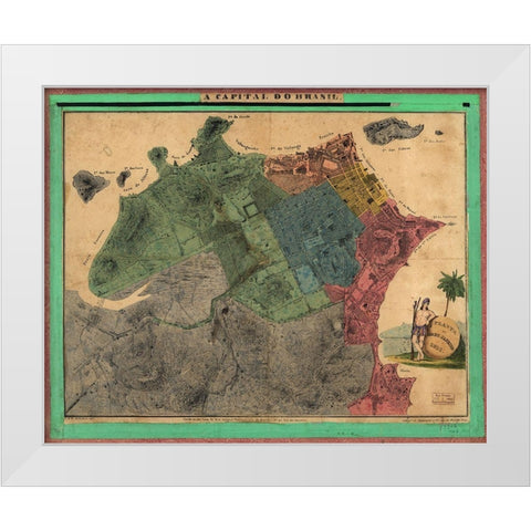 Rio De Janiero Capital do Brazil 1831 White Modern Wood Framed Art Print by Vintage Maps