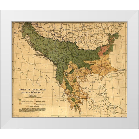 Balkan Zones of Civilization 1918 White Modern Wood Framed Art Print by Vintage Maps