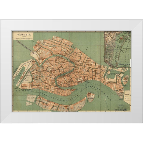 Venice Venezia 1886 White Modern Wood Framed Art Print by Vintage Maps