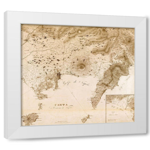 Naples Region with Vesuvius Italy 1828 White Modern Wood Framed Art Print by Vintage Maps