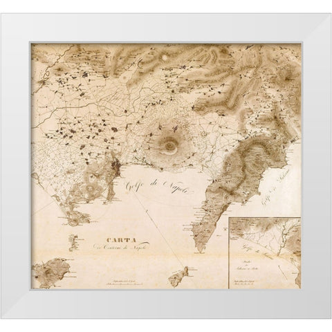 Naples Region with Vesuvius Italy 1828 White Modern Wood Framed Art Print by Vintage Maps