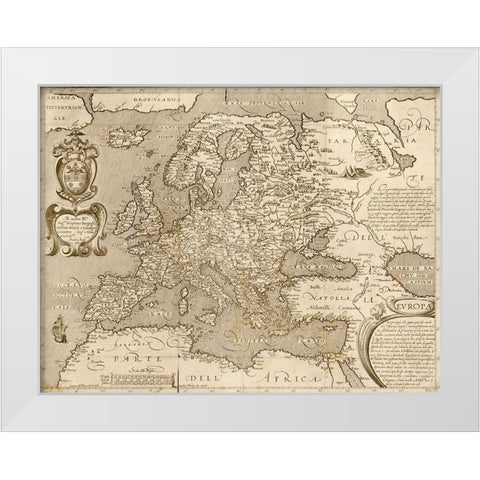 Europe White Modern Wood Framed Art Print by Vintage Maps