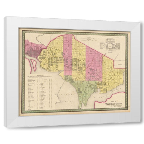 Washington DC City Plan 1849 White Modern Wood Framed Art Print by Vintage Maps