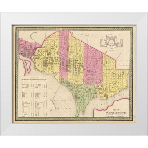 Washington DC City Plan 1849 White Modern Wood Framed Art Print by Vintage Maps