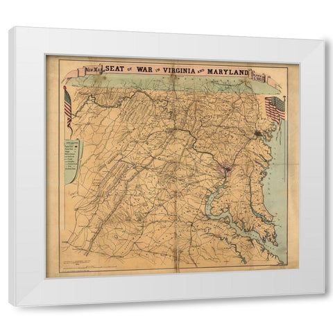 Seat of War Virginia and Maryland 1863 White Modern Wood Framed Art Print by Vintage Maps