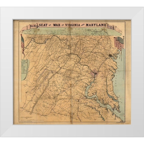 Seat of War Virginia and Maryland 1863 White Modern Wood Framed Art Print by Vintage Maps